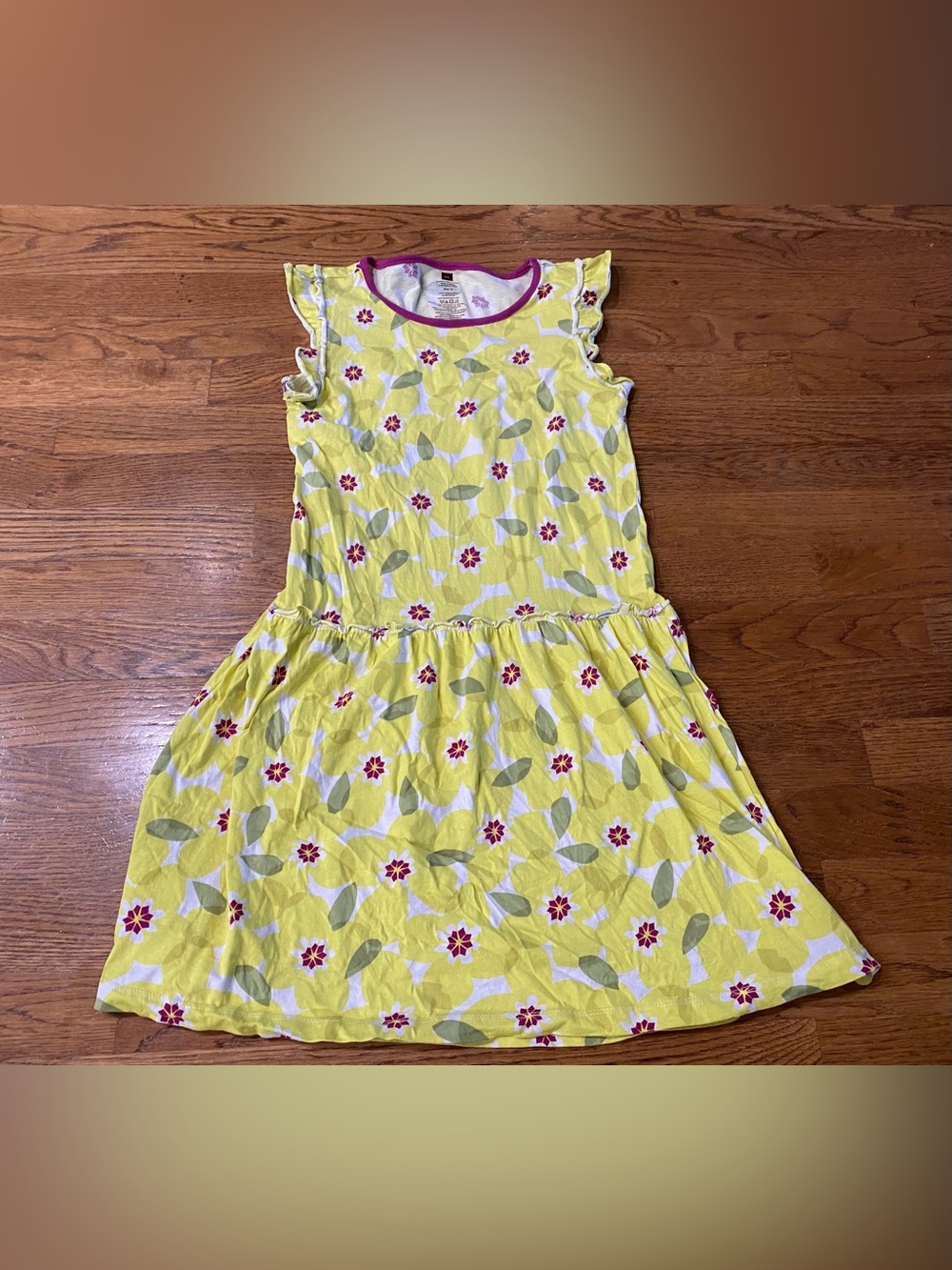 Tea Yellow Floral Ruffle Sleeve Dress Girls 12
